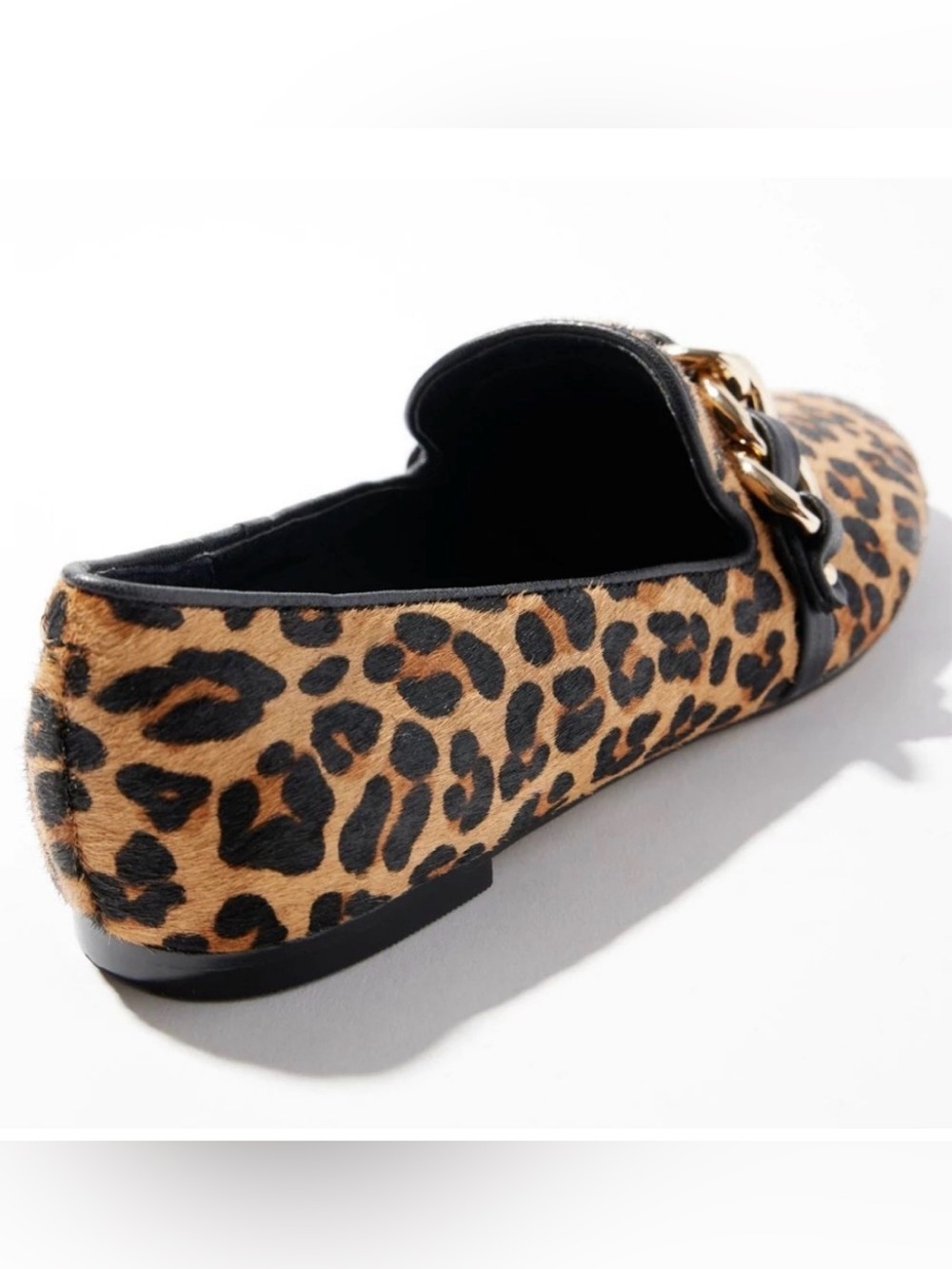 Chico's Leopard Print Calf Hair/Leather Slip-On Loafers with Chain Accent Sz 9.5 - Picture 4 of 7